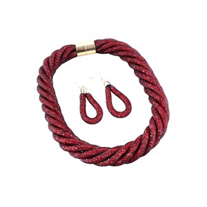 Thick Twisted Crystal Mesh Fashion Set - Red